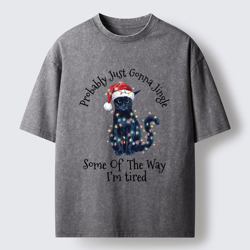 Tokyo-Tiger Tired Christmas Cat Meme Washed T-Shirt