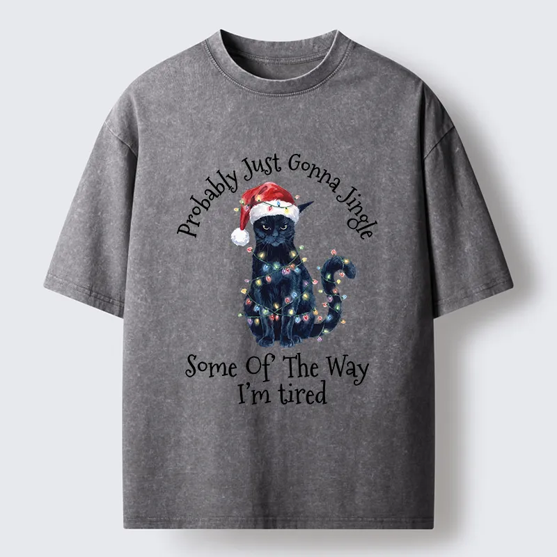 Tokyo-Tiger Tired Christmas Cat Meme Washed T-Shirt