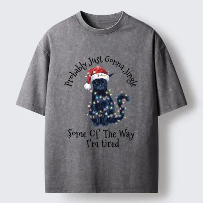 Tokyo-Tiger Tired Christmas Cat Meme Washed T-Shirt