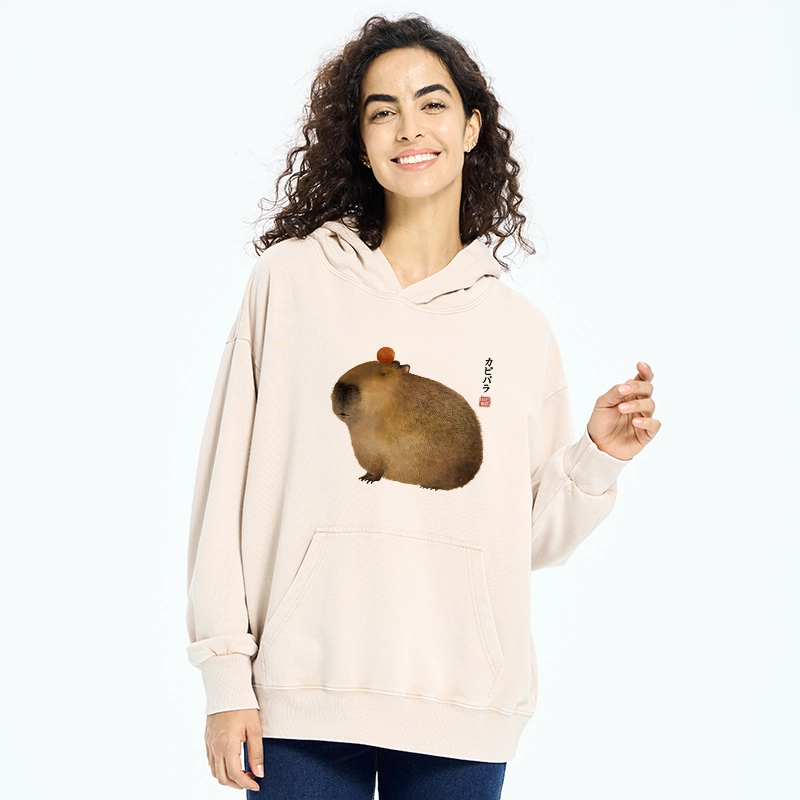 Tokyo-Tiger Calm Capybara Illustration Washed Hoodie