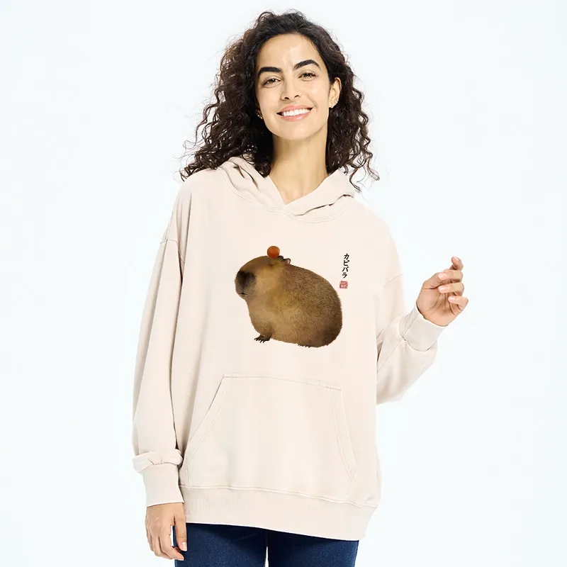 Tokyo-Tiger Calm Capybara Illustration Washed Hoodie