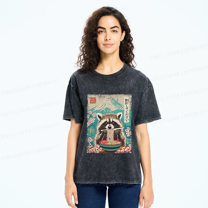 Tokyo-Tiger Please Give Raccoon A Discount Washed T-Shirt