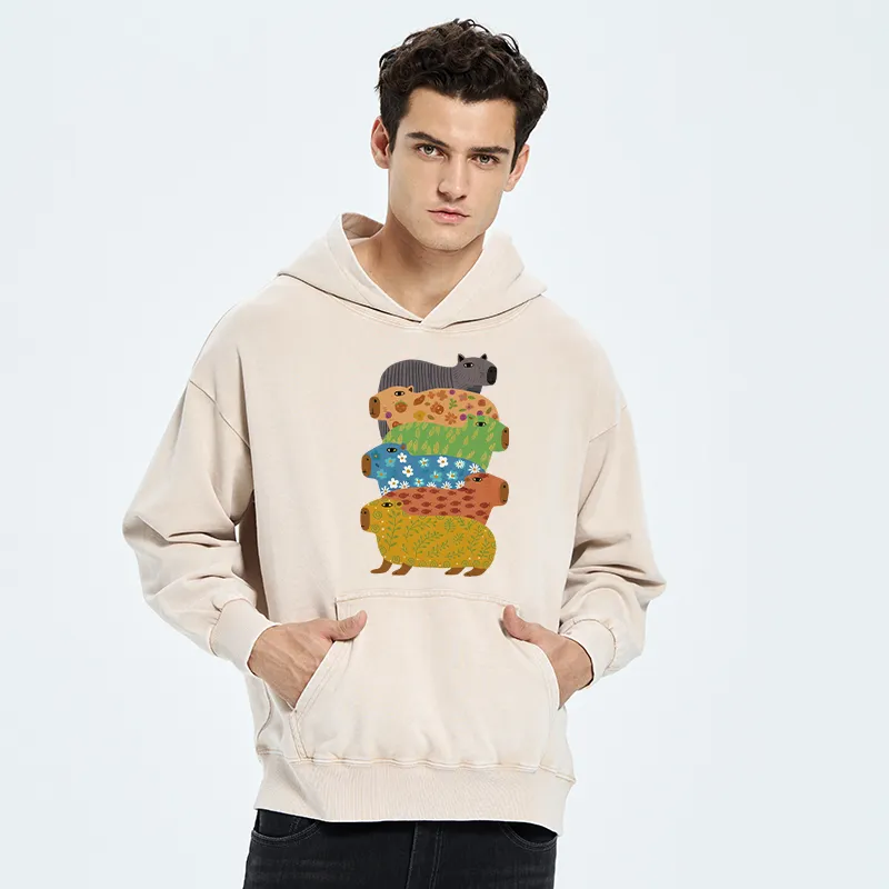 Tokyo-Tiger Colorful Capybaras Washed Hoodie