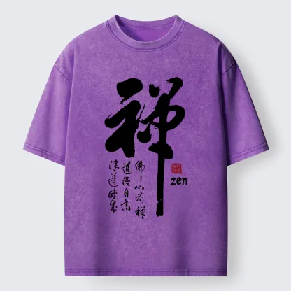 Tokyo-Tiger Oriental Ink Zen Art Washed T-Shirt