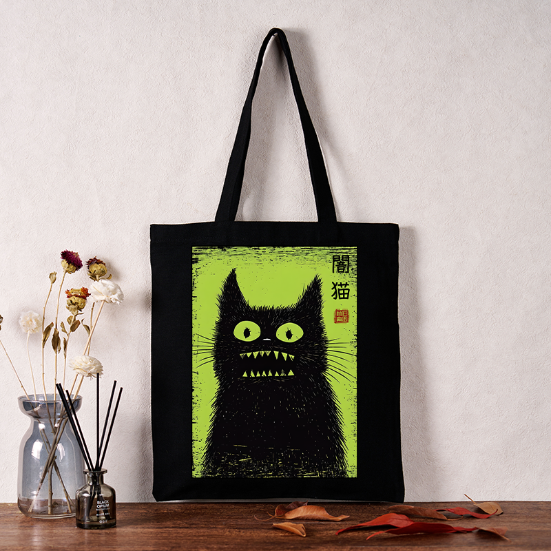 Tokyo-Tiger Spooky Black Cat Japanese Tote Bag
