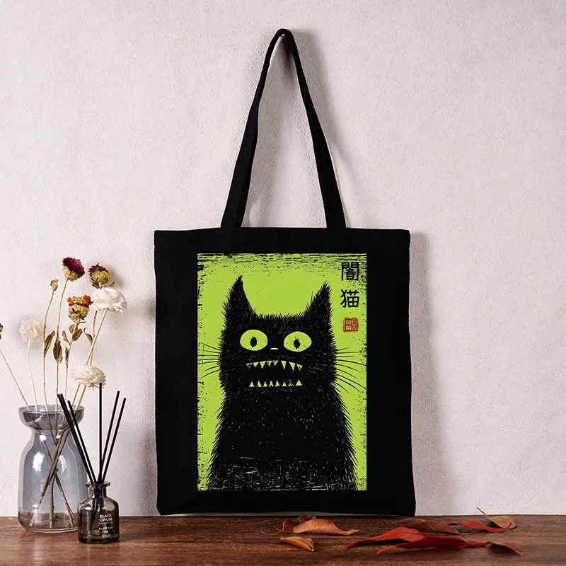 Tokyo-Tiger Spooky Black Cat Japanese Tote Bag