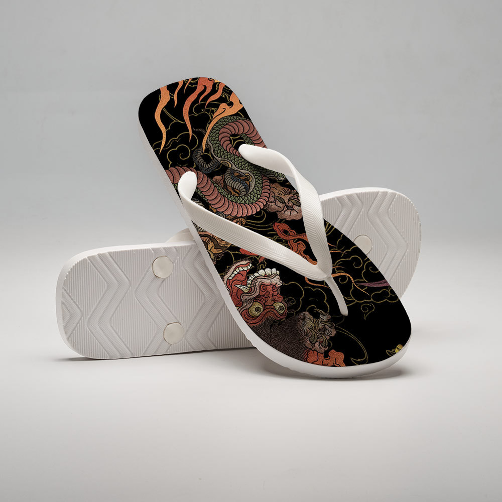 Tokyo-Tiger Japanese Yokai And Skeletons Flip Flops