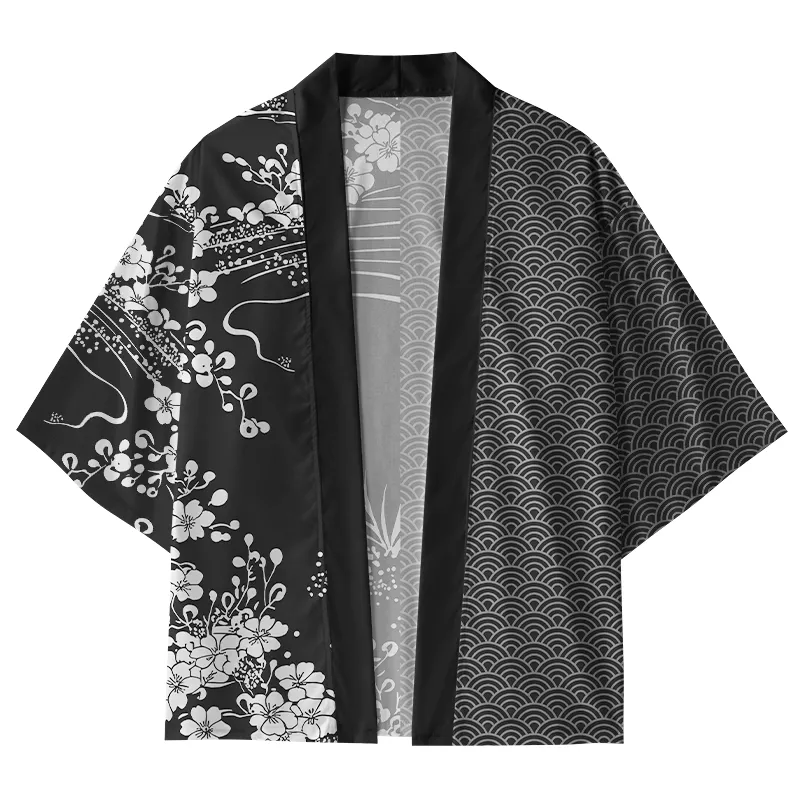 Tokyo-Tiger Flowing Waves And Sakura Kimono Cardigan