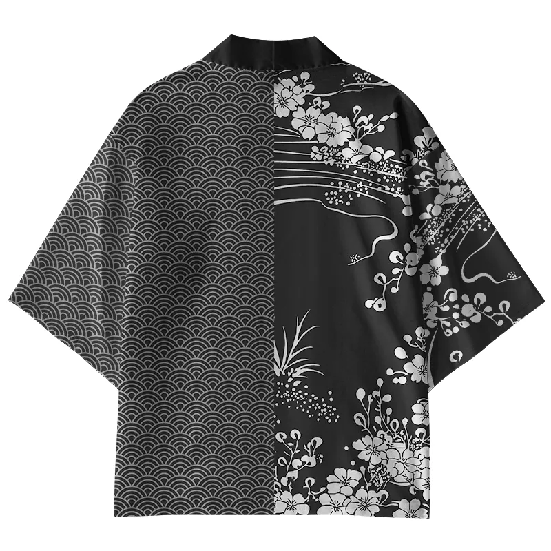 Tokyo-Tiger Flowing Waves And Sakura Kimono Cardigan