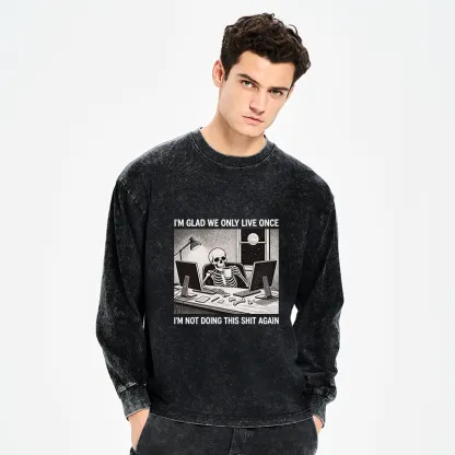 Tokyo-Tiger Funny Skeleton Coffee Break Meme Washed Long Sleeve T-Shirt