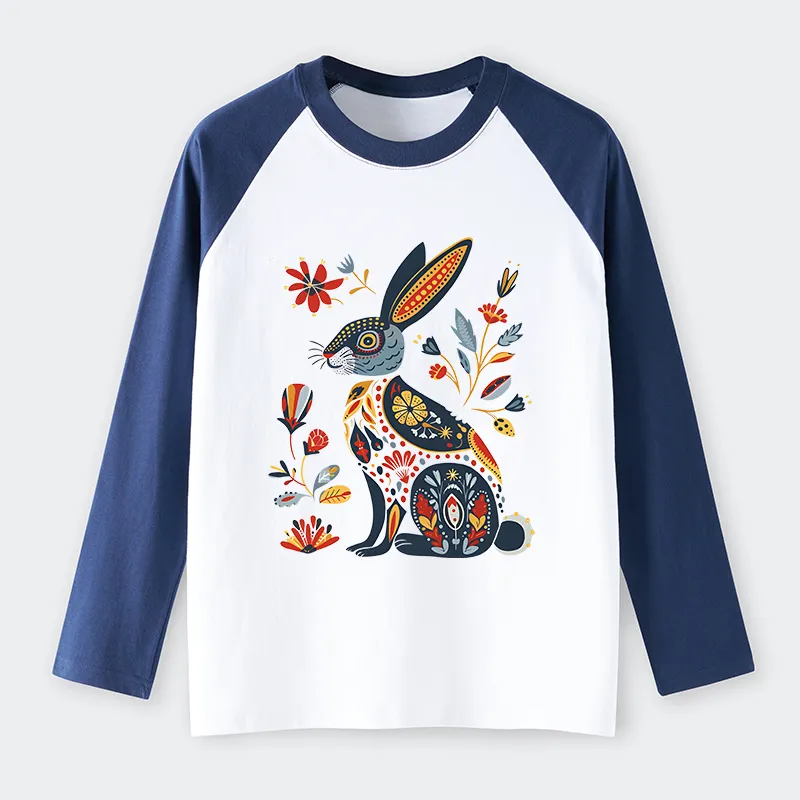Tokyo-Tiger Folk Hare Bloom Raglan Long Sleeve T-shirt