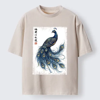 Tokyo-Tiger Elegant Peacock Art Washed T-Shirt