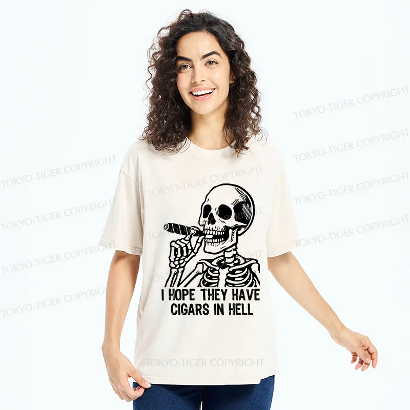 Tokyo-Tiger Skeleton Smoking A Cigar Washed T-Shirt