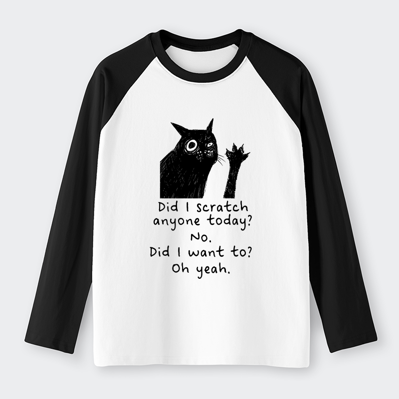 Tokyo-Tiger Black Cat Scratches People Raglan Long Sleeve T-shirt