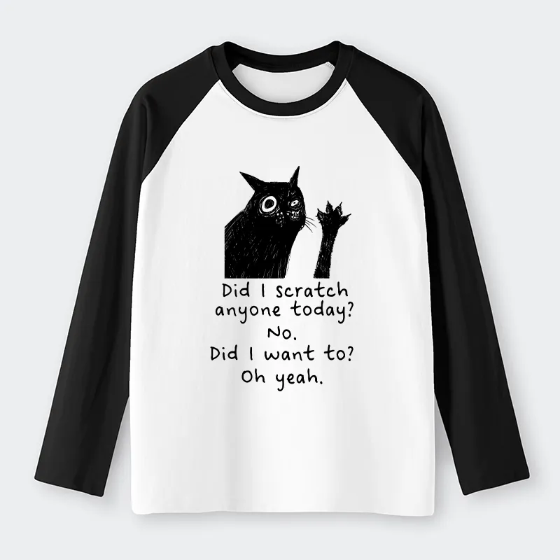 Tokyo-Tiger Black Cat Scratches People Raglan Long Sleeve T-shirt