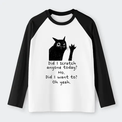 Tokyo-Tiger Black Cat Scratches People Raglan Long Sleeve T-shirt
