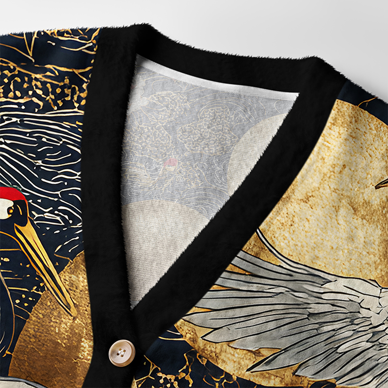 Tokyo-Tiger Traditional Crane Ugly Cardigan Sweater