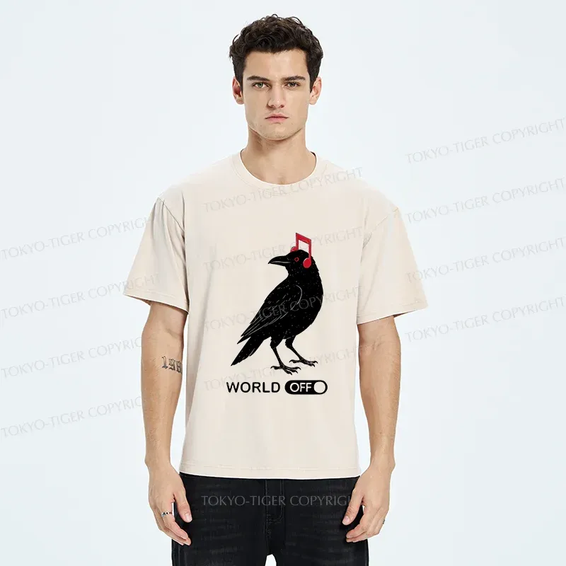 Tokyo-Tiger Crow Listening To Music Washed T-Shirt