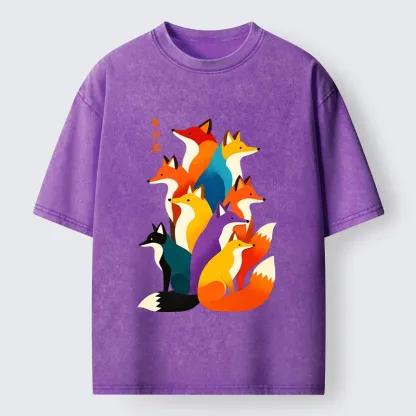 Tokyo‑Tiger Colorful Fox Crew Washed T‑Shirt