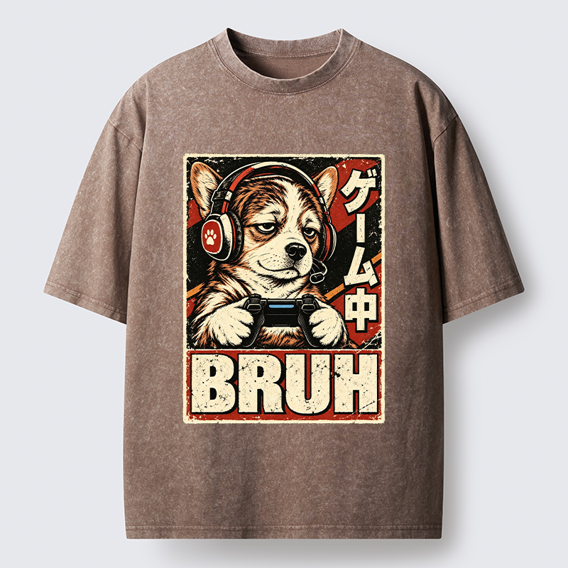 Tokyo-Tiger Funny Gamer Dog Meme Washed T-Shirt