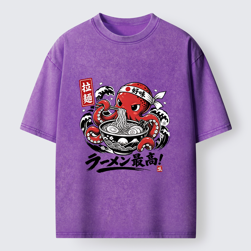 Tokyo-Tiger Octopus Loves Ramen Washed T-Shirt