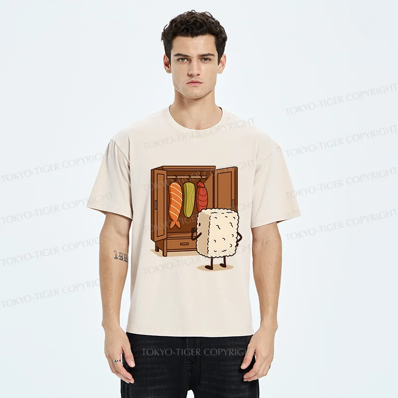 Tokyo-Tiger Sushi Pick Out Clothes Washed T-Shirt