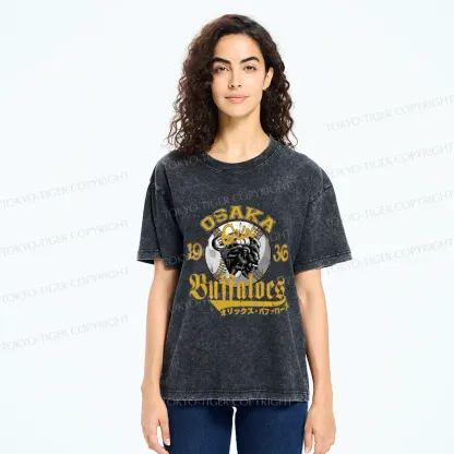 Tokyo-Tiger Japanese Baseball Bison Washed T-Shirt