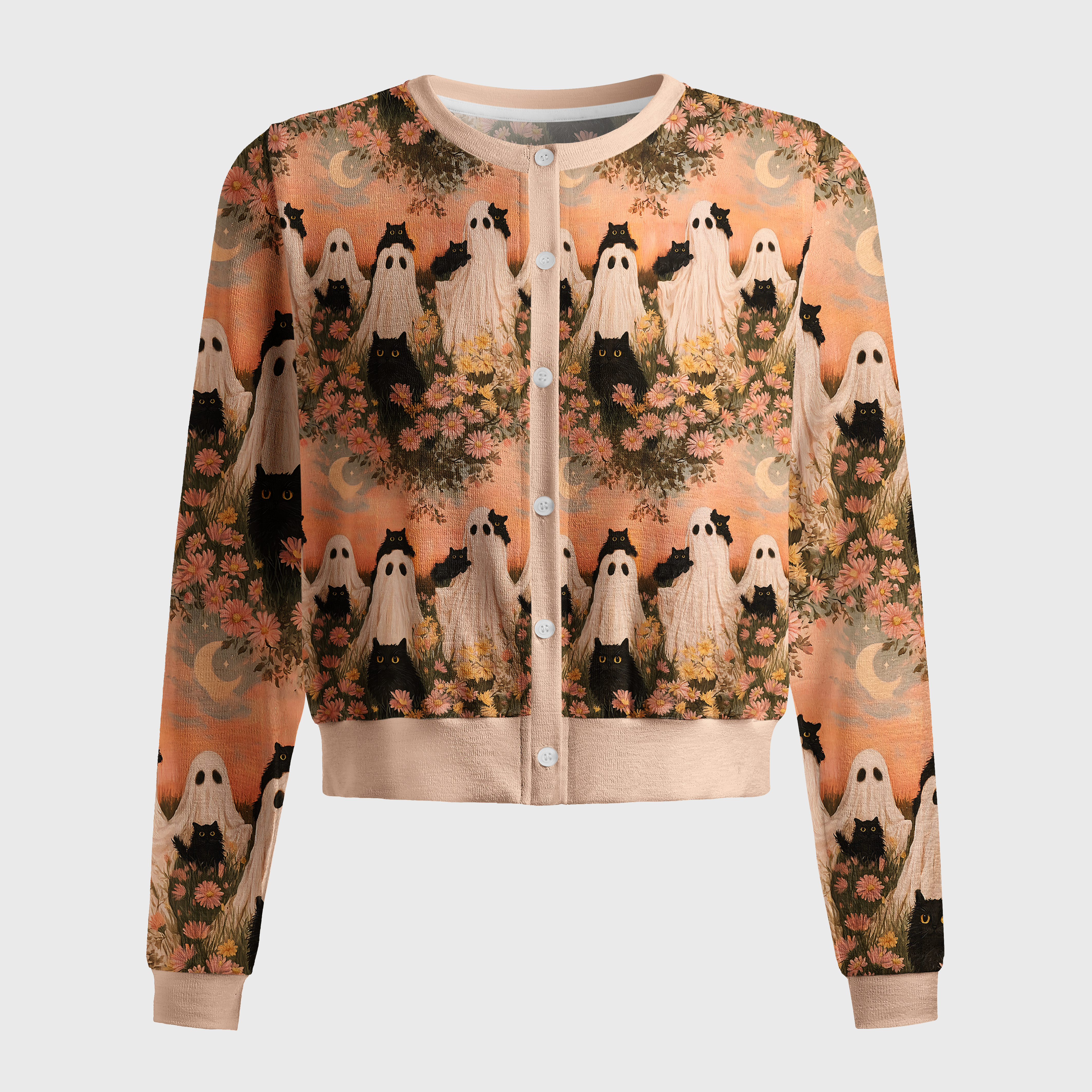 Tokyo-Tiger Enchanted Garden Of Ghosts And Cats Women's Lightweight Cardigan
