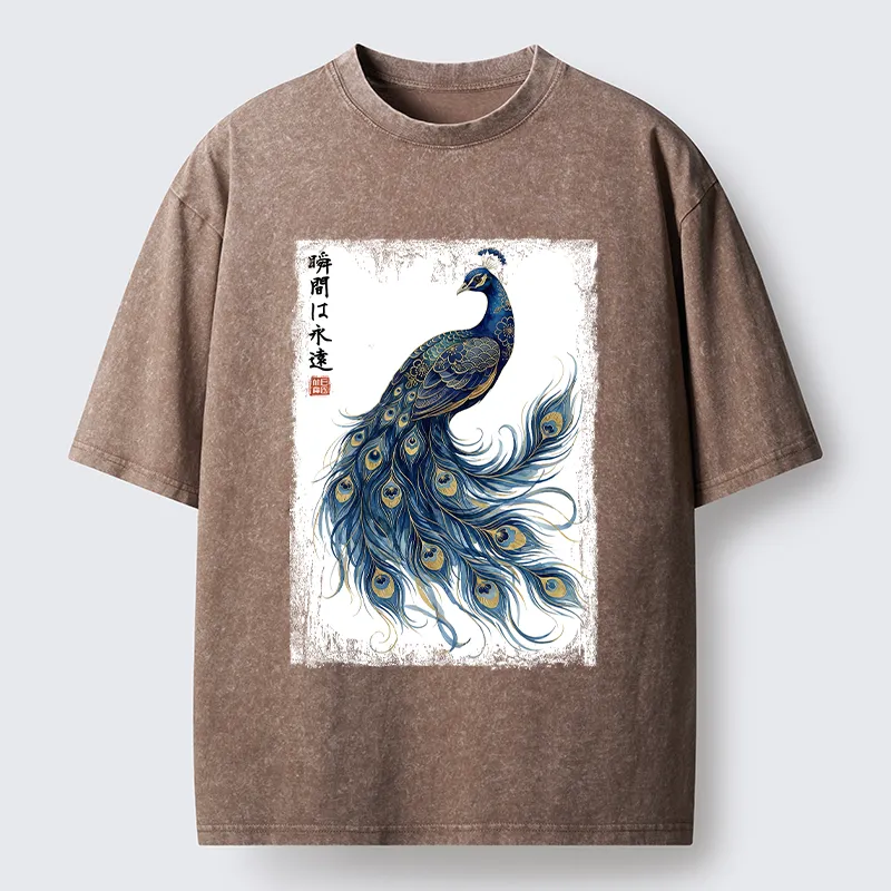 Tokyo-Tiger Elegant Peacock Art Washed T-Shirt