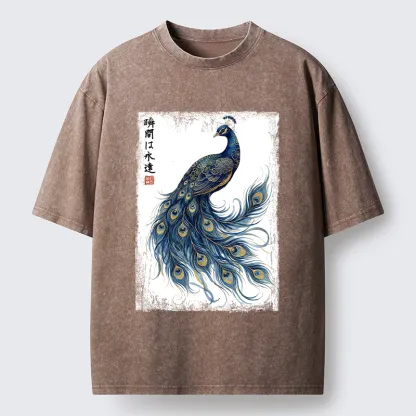Tokyo-Tiger Elegant Peacock Art Washed T-Shirt