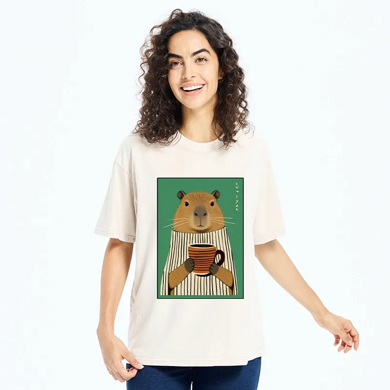 Tokyo-Tiger Capybara Coffee Time Washed T-Shirt