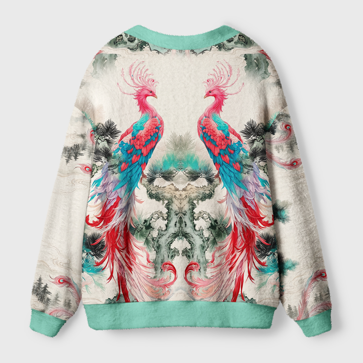 Tokyo-Tiger Twin Phoenixes Of The Sacred Grove Ugly Cardigan Sweater