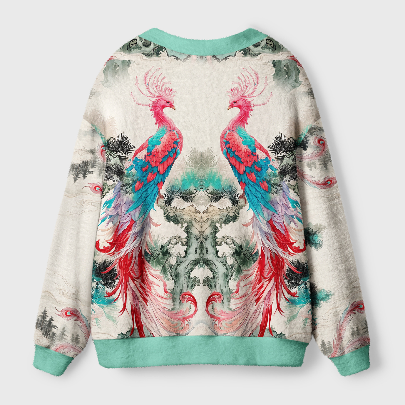 Tokyo-Tiger Twin Phoenixes Of The Sacred Grove Ugly Cardigan Sweater