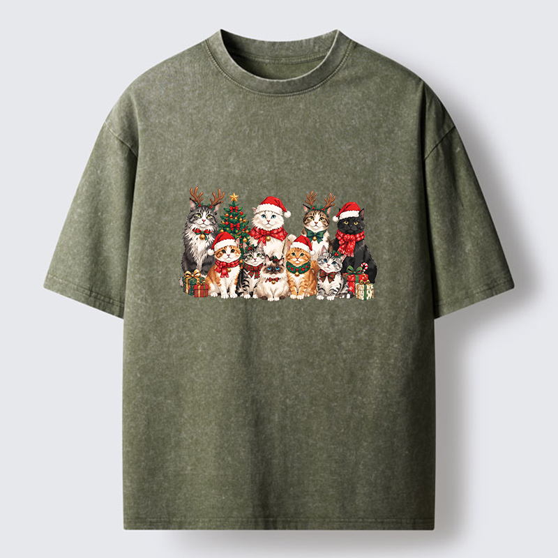 Tokyo-Tiger Christmas Cat Crew Washed T-Shirt