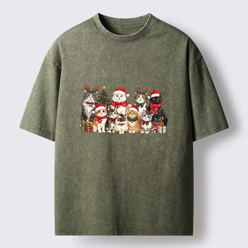 Tokyo-Tiger Christmas Cat Crew Washed T-Shirt