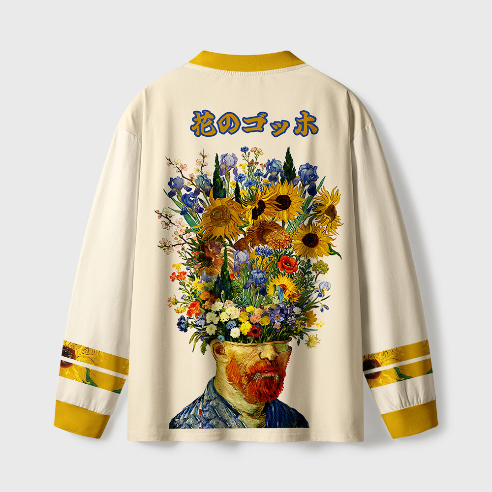Tokyo-Tiger Floral Van Gogh Fuzzy Eco-Friendly Long Sleeve T-Shirt