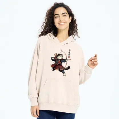 Tokyo-Tiger Kyudo Samurai Cat Washed Hoodie