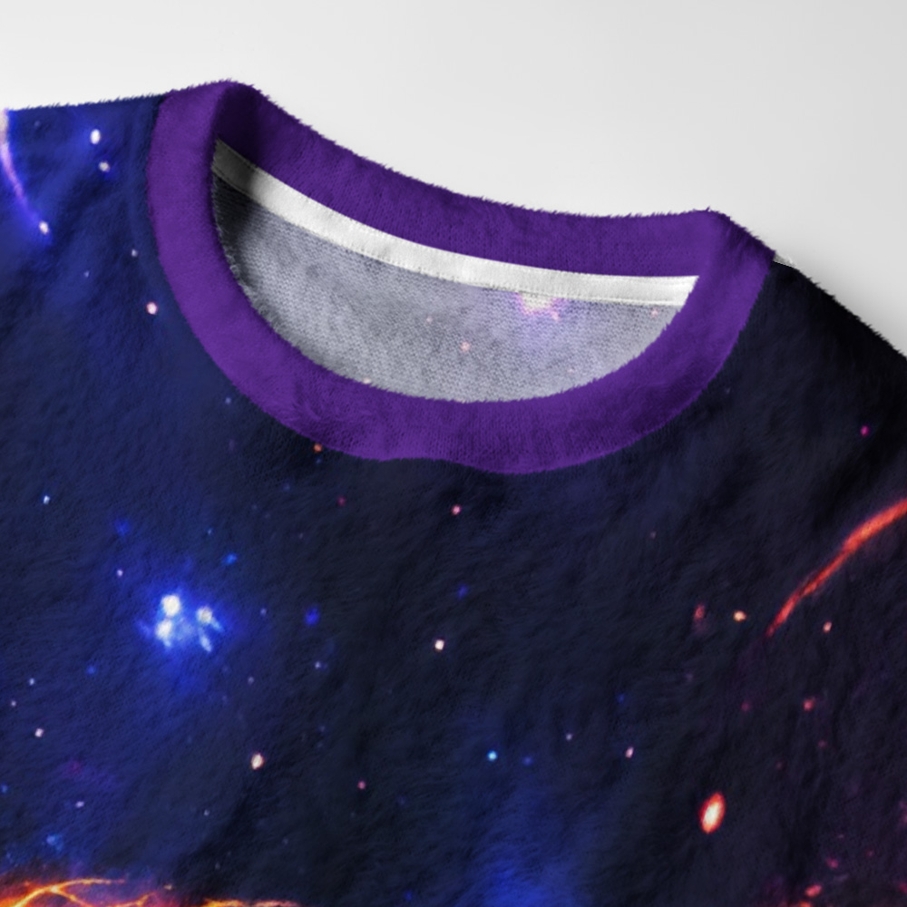 Tokyo-Tiger Cosmic Galaxy Cool Tiger Fuzzy Christmas Ugly Sweatshirt