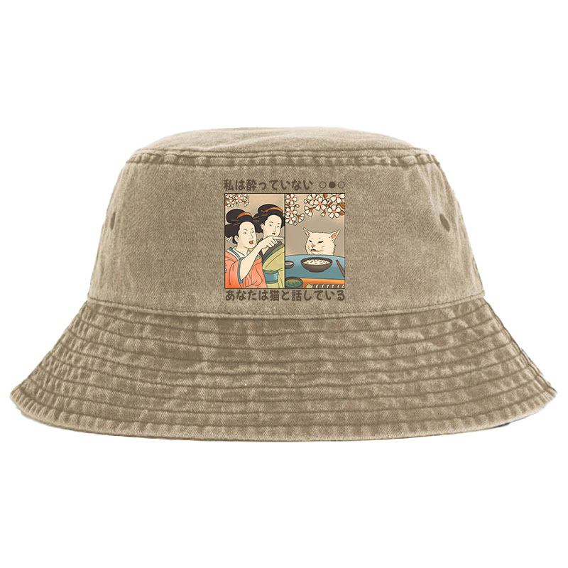 Tokyo-Tiger Japanese Woman Shouting at a Cat Washed Bucket Hat Sale