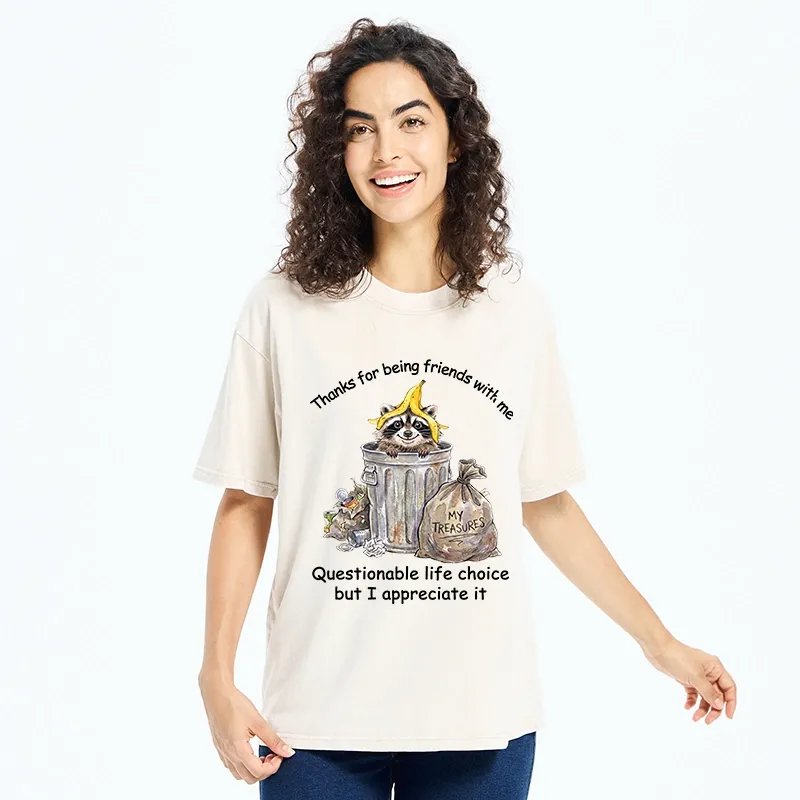 Tokyo-Tiger Funny Raccoon Friend Washed T-Shirt