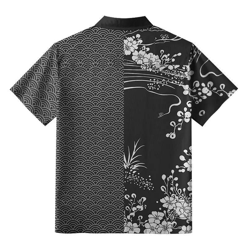 Tokyo-Tiger Flowing Waves And Sakura Button-up Shirt