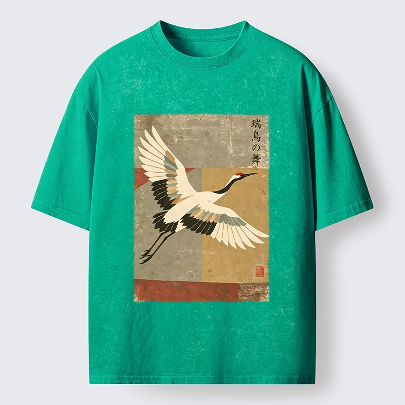 Tokyo‑Tiger Crane Spirit Washed T‑Shirt