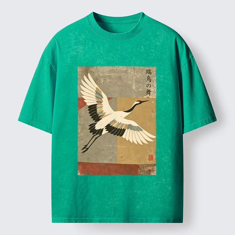 Tokyo‑Tiger Crane Spirit Washed T‑Shirt