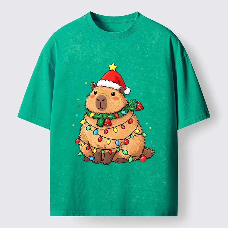 Tokyo-Tiger Chill Capybara In Christmas Outfit Washed T-Shirt