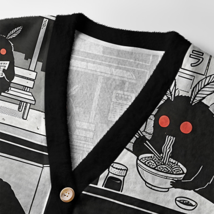 Tokyo-Tiger Dark Weird Moth‑Like Creature Manga Panel Ugly Cardigan Sweater