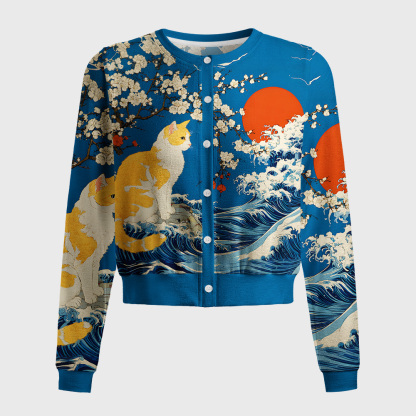 Tokyo-Tiger Waves And Cats Women's Lightweight Cardigan