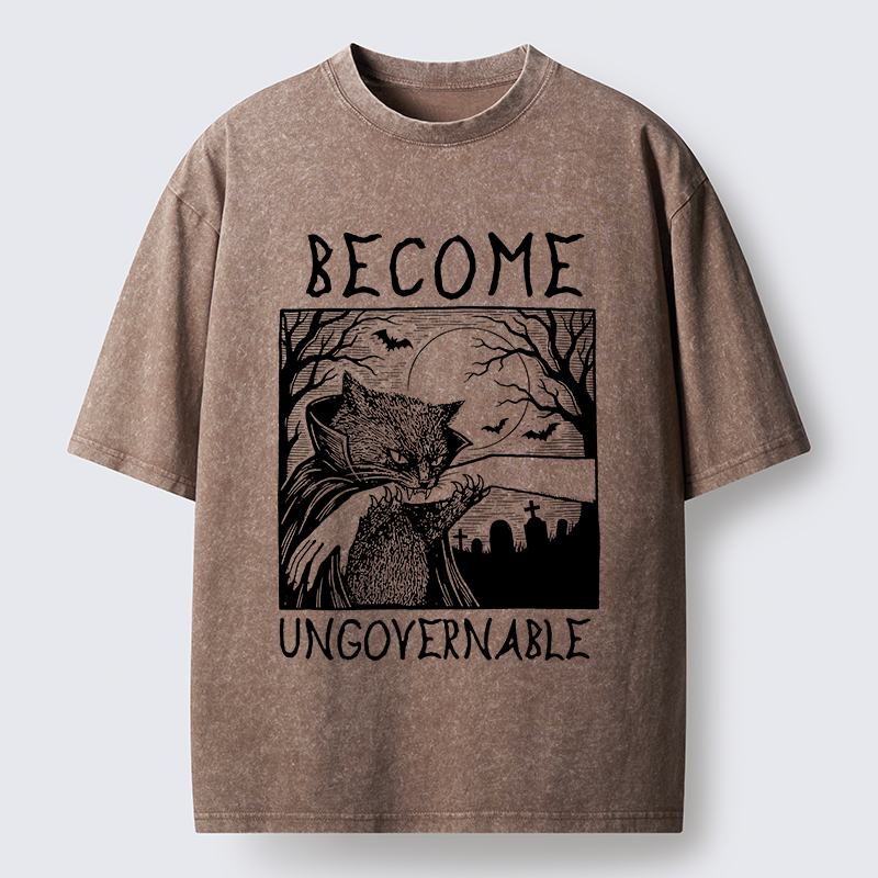 Tokyo‑Tiger Creepy Night Cat Washed T‑Shirt