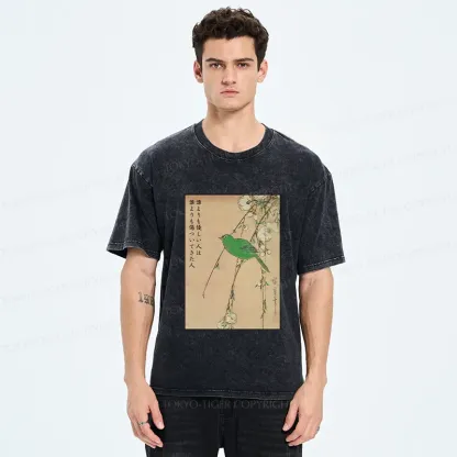 Tokyo-Tiger Vintage Japanese Bird Painting Washed T-Shirt