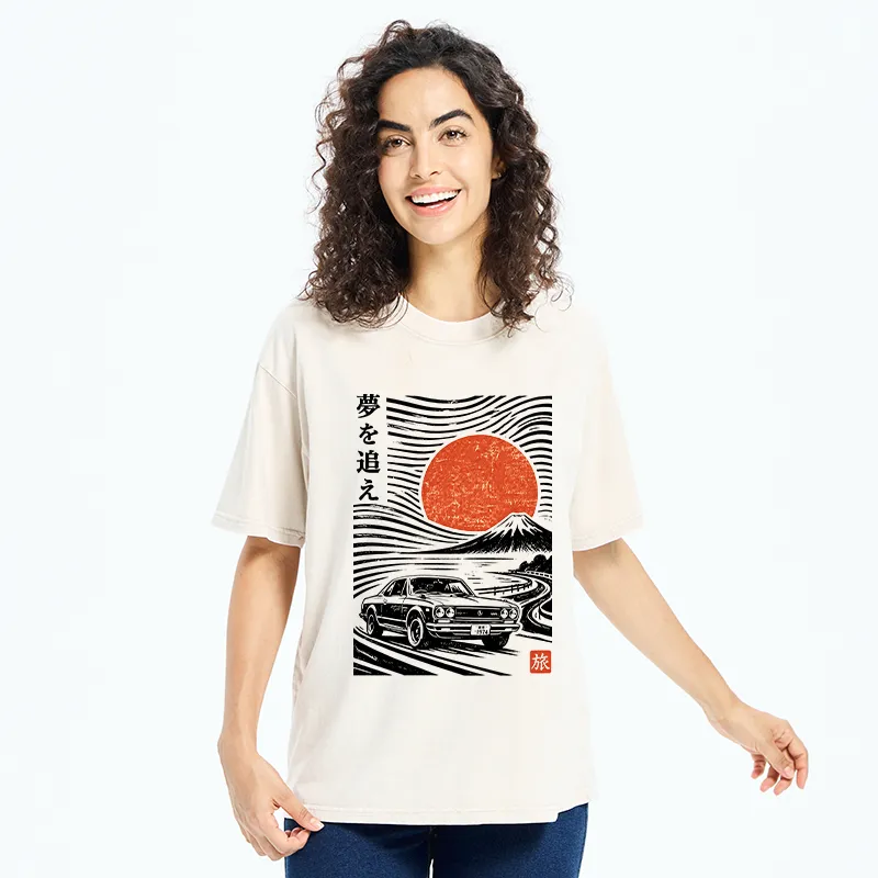 Tokyo-Tiger Ukiyo Retro Car Art Washed T-Shirt