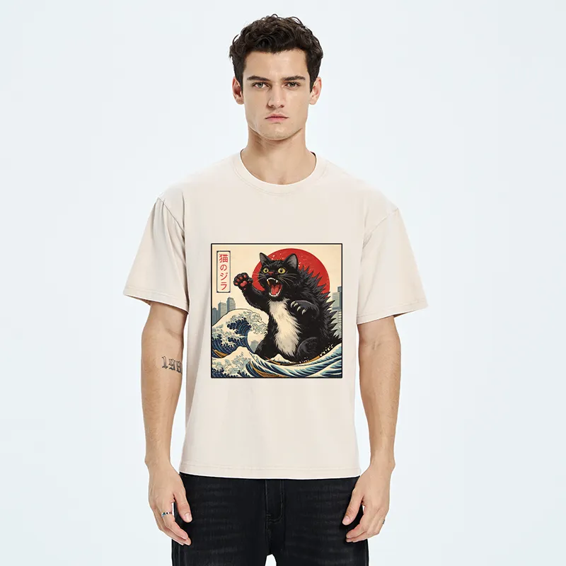 Tokyo-Tiger Black Cat Eats A Big Bowl Of Ramen Funny Washed T-Shirt